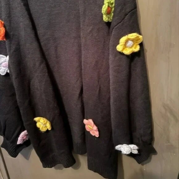 Retro Boho Floral Patched Drop Shoulder Open front Sweater Cardigan - NWOT - Picture 9 of 16